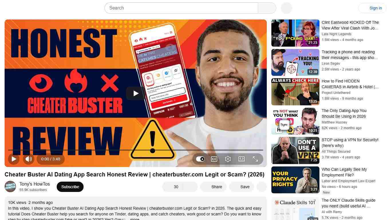 Cheater Buster AI Dating App Search Honest Review | cheaterbuster.com Legit or Scam? (2026) - YouTube