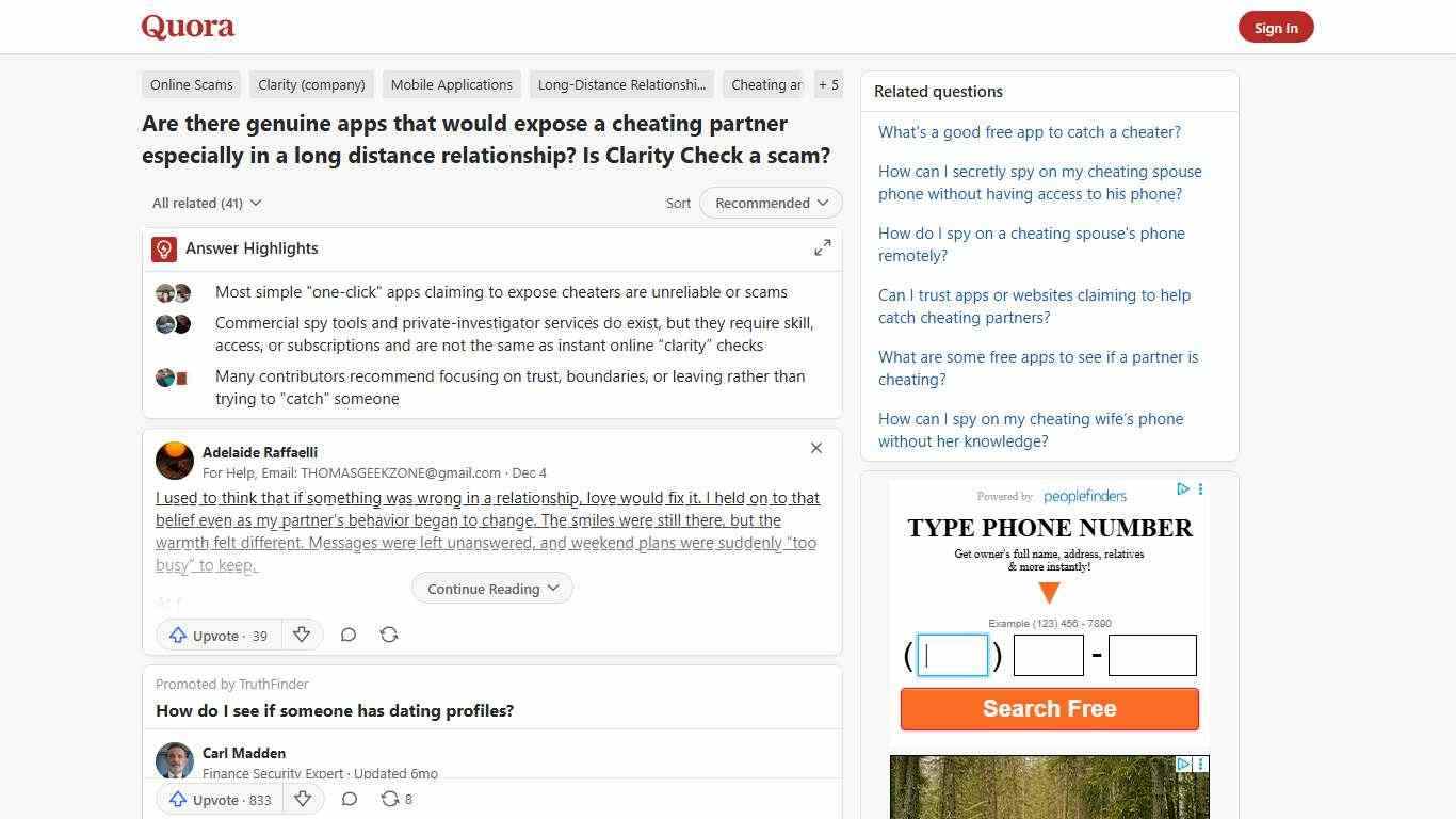 Are there genuine apps that would expose a cheating partner especially in a long distance relationship? Is Clarity Check a scam? - Quora